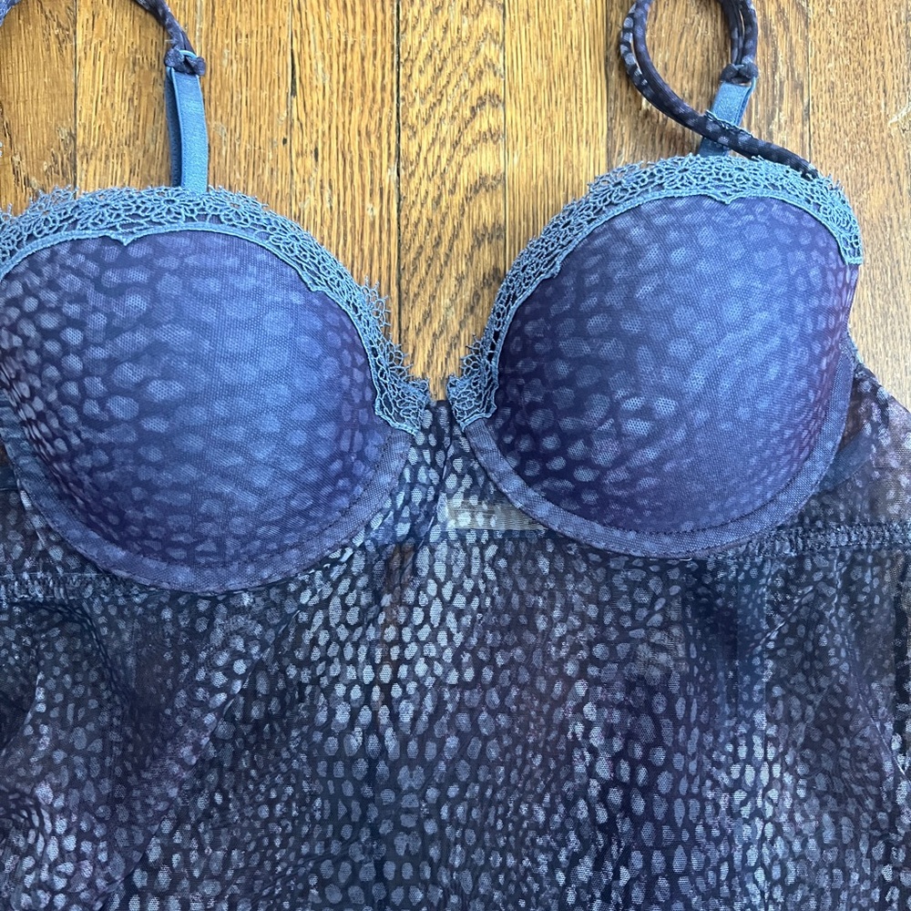 Ambrielle Women's Push Up Babydoll Top Lingerie Blue Size M - Picture 2 of 4